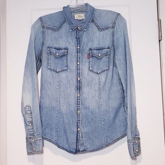 Levi's Western Denim Pearlized Snap Button Y2k Shirt - Picture 1 of 6